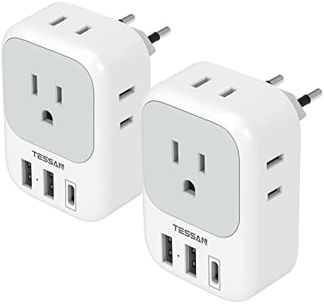 2 Pack European Travel Plug Adapter USB C, TESSAN