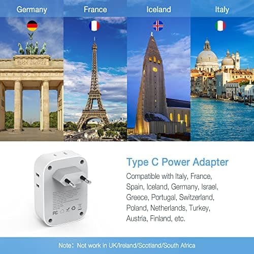 2 Pack European Travel Plug Adapter USB C, TESSAN