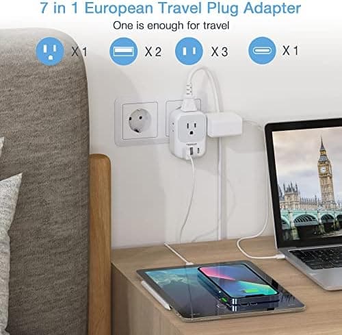 2 Pack European Travel Plug Adapter USB C, TESSAN