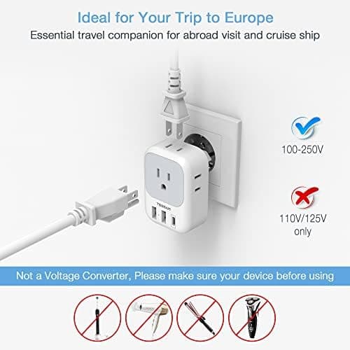 2 Pack European Travel Plug Adapter USB C, TESSAN