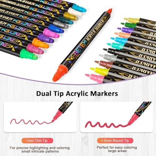24 Colors Dual Tip Acrylic Paint Pens Markers