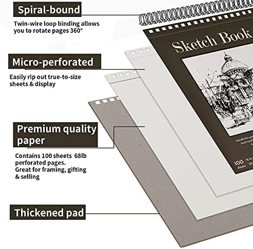 9x12 Inches Top Spiral Bound Sketch Book, 100-Sheets
