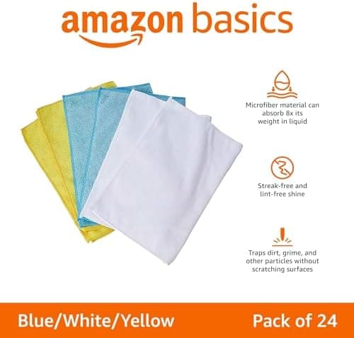 Amazon Basics Microfiber Cleaning Cloths, 24-Pack