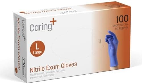 Caring Nitrile Exam Gloves, Blue, Powder-Free, Disposable
