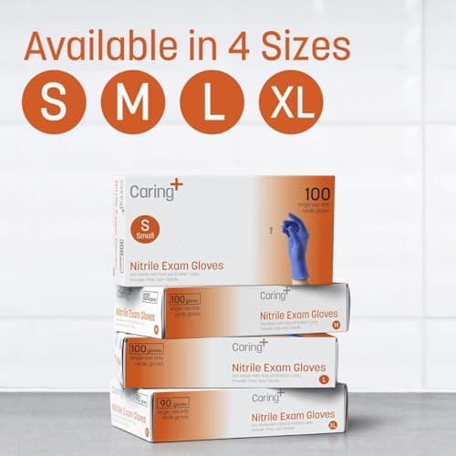 Caring Nitrile Exam Gloves, Blue, Powder-Free, Disposable