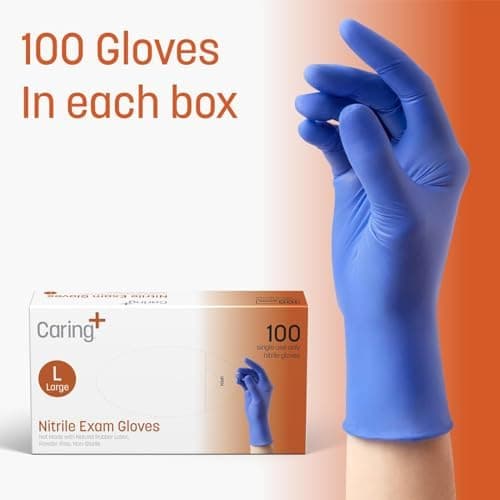 Caring Nitrile Exam Gloves, Blue, Powder-Free, Disposable