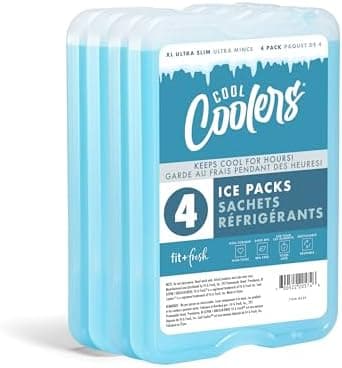 Cool Coolers by Fit & Fresh 4 Pack XL Slim Ice Packs, Blue