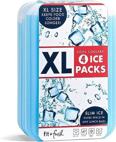 Cool Coolers by Fit & Fresh 4 Pack XL Slim Ice Packs, Blue