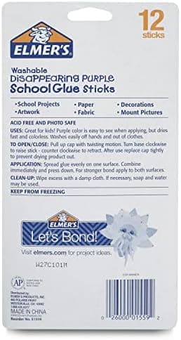 Elmer's Disappearing Purple School Glue Sticks, 12 Count
