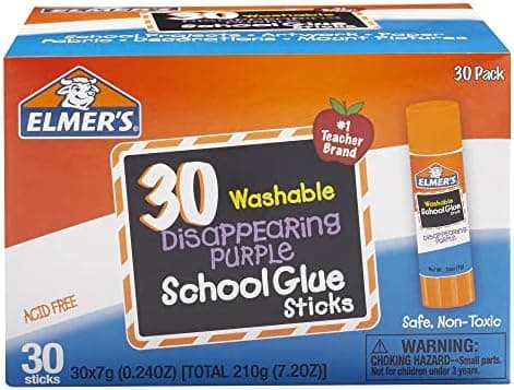 Elmer's Disappearing Purple School Glue Sticks, Washable, 30 Count
