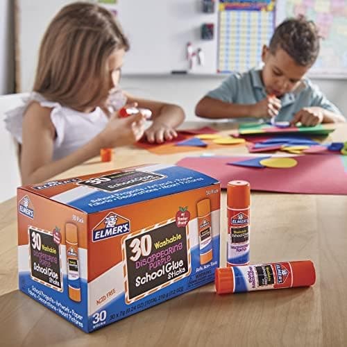 Elmer's Disappearing Purple School Glue Sticks, Washable, 30 Count