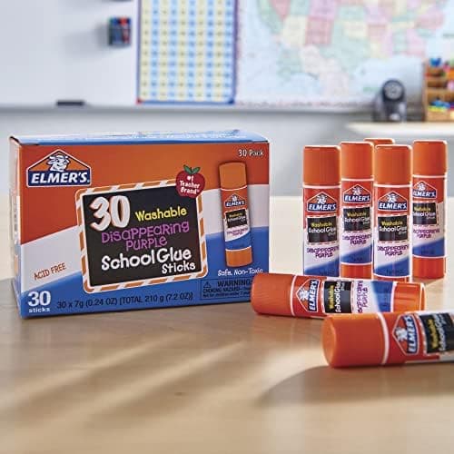 Elmer's Disappearing Purple School Glue Sticks, Washable, 30 Count