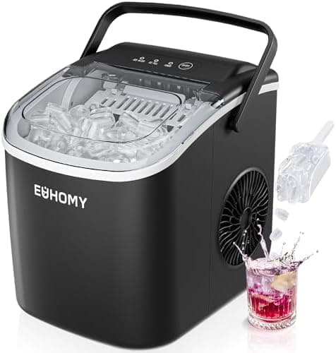 EUHOMY Countertop Ice Maker Machine with Handle, 26lbs in 24Hrs