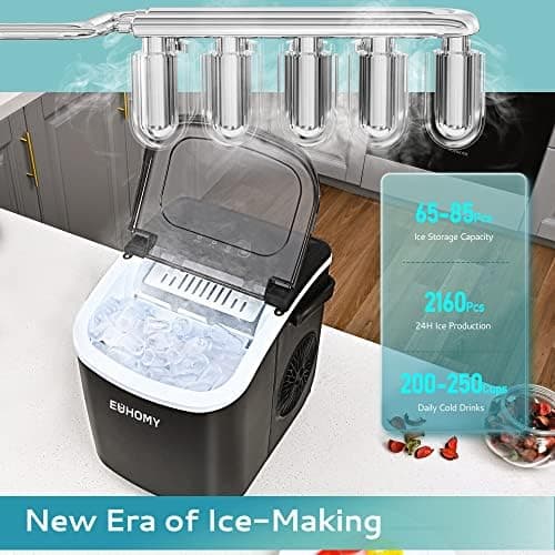 EUHOMY Countertop Ice Maker Machine with Handle, 26lbs in 24Hrs