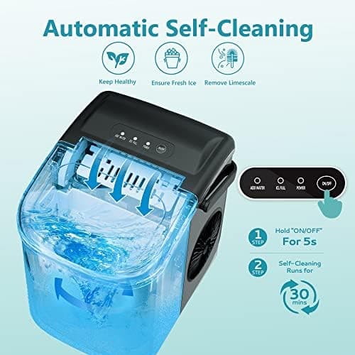 EUHOMY Countertop Ice Maker Machine with Handle, 26lbs in 24Hrs