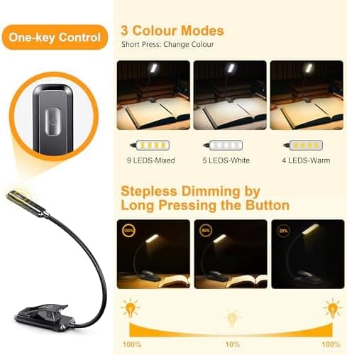Gritin 9 LED Rechargeable Book Light for Bedtime Reading