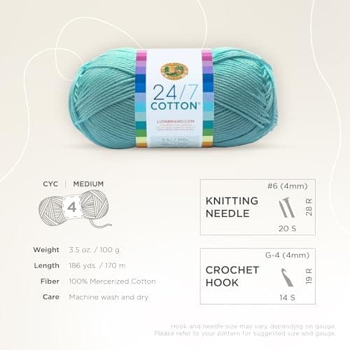 Lion Brand Yarn - 24/7 Cotton® Yarn, Aqua (1 Skein)
