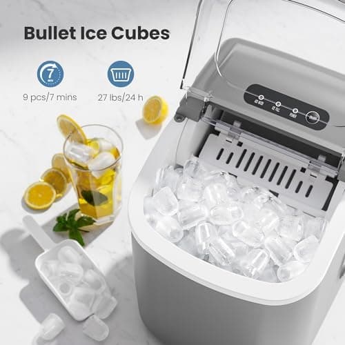 Portable Countertop Ice Maker, 9 Bullet Cubes in 6 Mins, 26Lbs/day