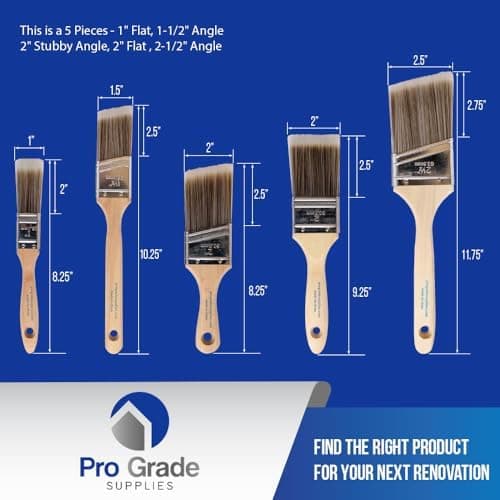 Pro Grade Paint Brush Set - 5-Piece Flat and Angle Brushes