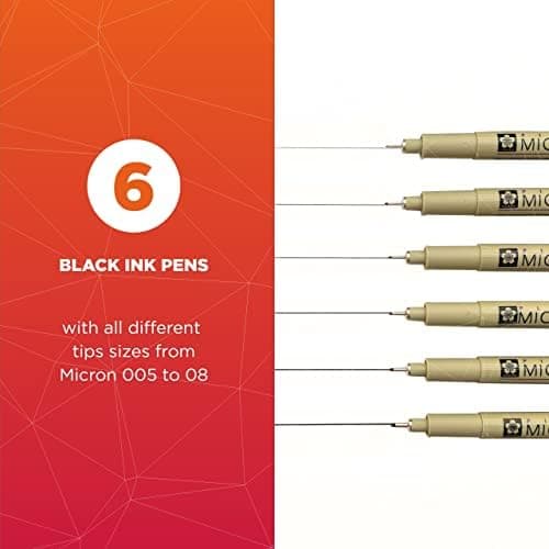 SAKURA Pigma Micron Fineliner Archival Black Ink Pens, 6 Pack