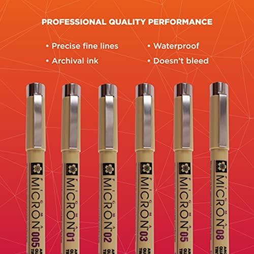 SAKURA Pigma Micron Fineliner Archival Black Ink Pens, 6 Pack