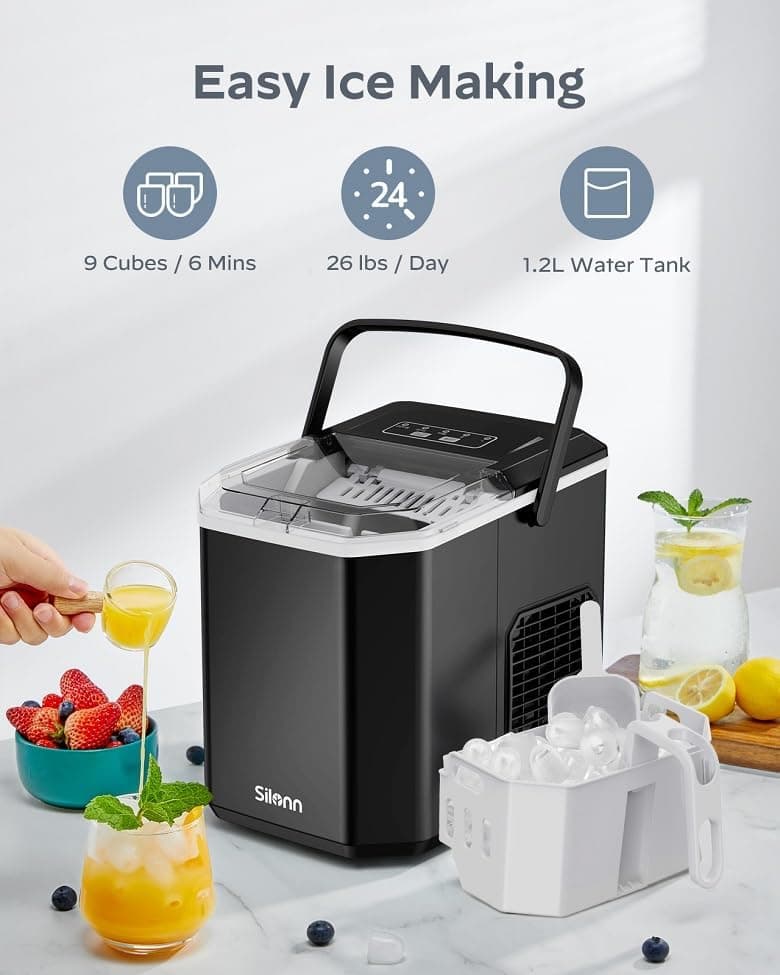 Silonn Portable Countertop Ice Maker with Self-Cleaning Function